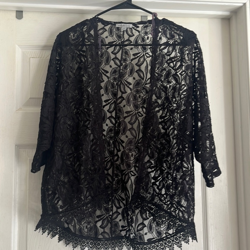 Beautiful black lace open front cardigan
